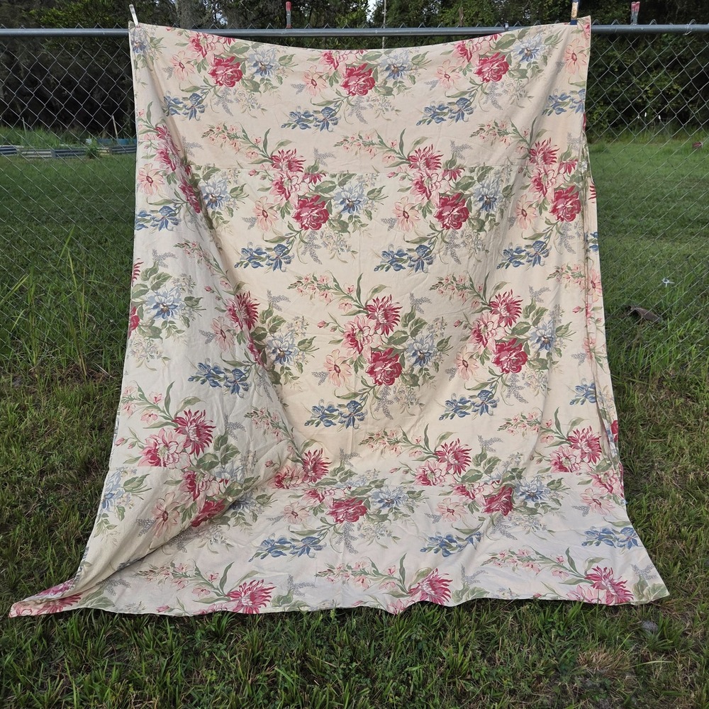 Pottery Barn Marla Duvet‎ King Linen Blend Red Floral Roses Peony Iris Pink - Picture 4 of 16